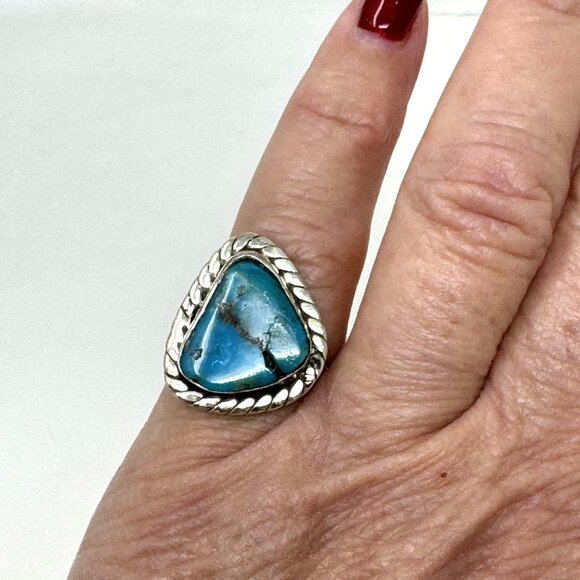 Sterling Silver ring boho style with turquoise gemstone - Picture 2 of 7